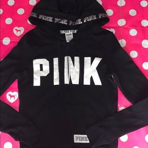 NWT VICTORIAS SECRET PINK ZIP UP HOODIE BLK